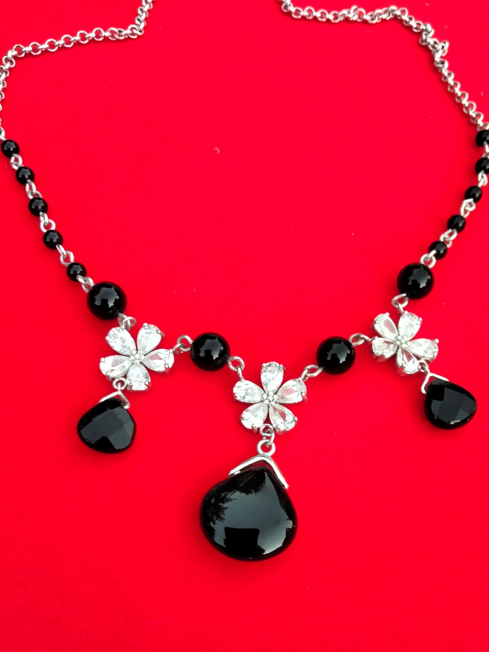 Black Floral Drop Necklace - Women Jewelry